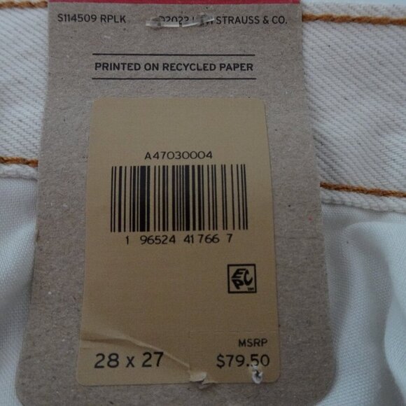 Levi's Ribcage Straight Ankle Jeans Size 28x27 Ivory Denim Distressed Button Fly - Picture 8 of 11